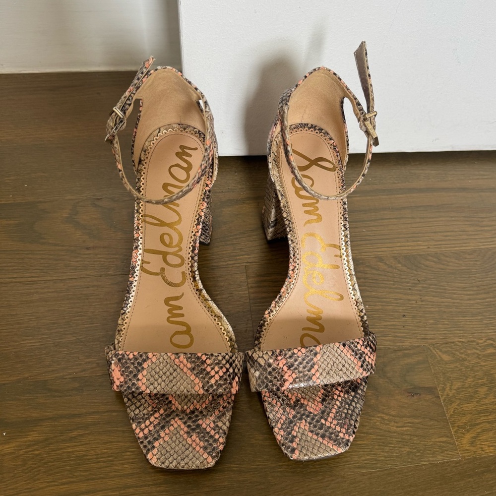 Sam Edelman Brown and Pink Heels with Snakeskin Pattern